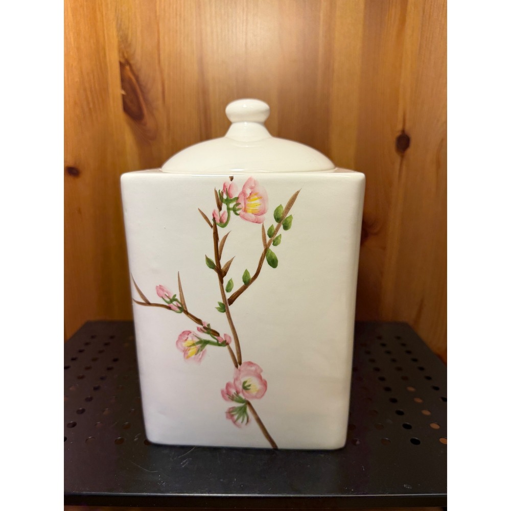 Corelle Coordinates Cherry Blossom Hand Painted Ceramic Canister 9.5"